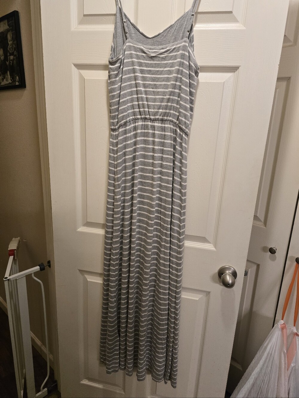 GAP Gray and White Striped Sleeveless Maxi Dress